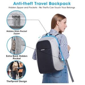 Anti Theft Backpack Laptop Travel Hidden Zipper/USB Charging Port Computer Bag
